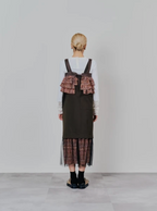Tulle Overlay Strap Skirt with Contrast Plaid Hem