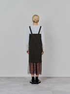 Tulle Overlay Strap Skirt with Contrast Plaid Hem