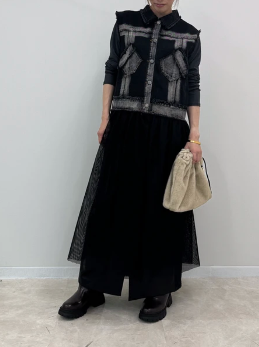 Denim Vest Tulle Layered Dress