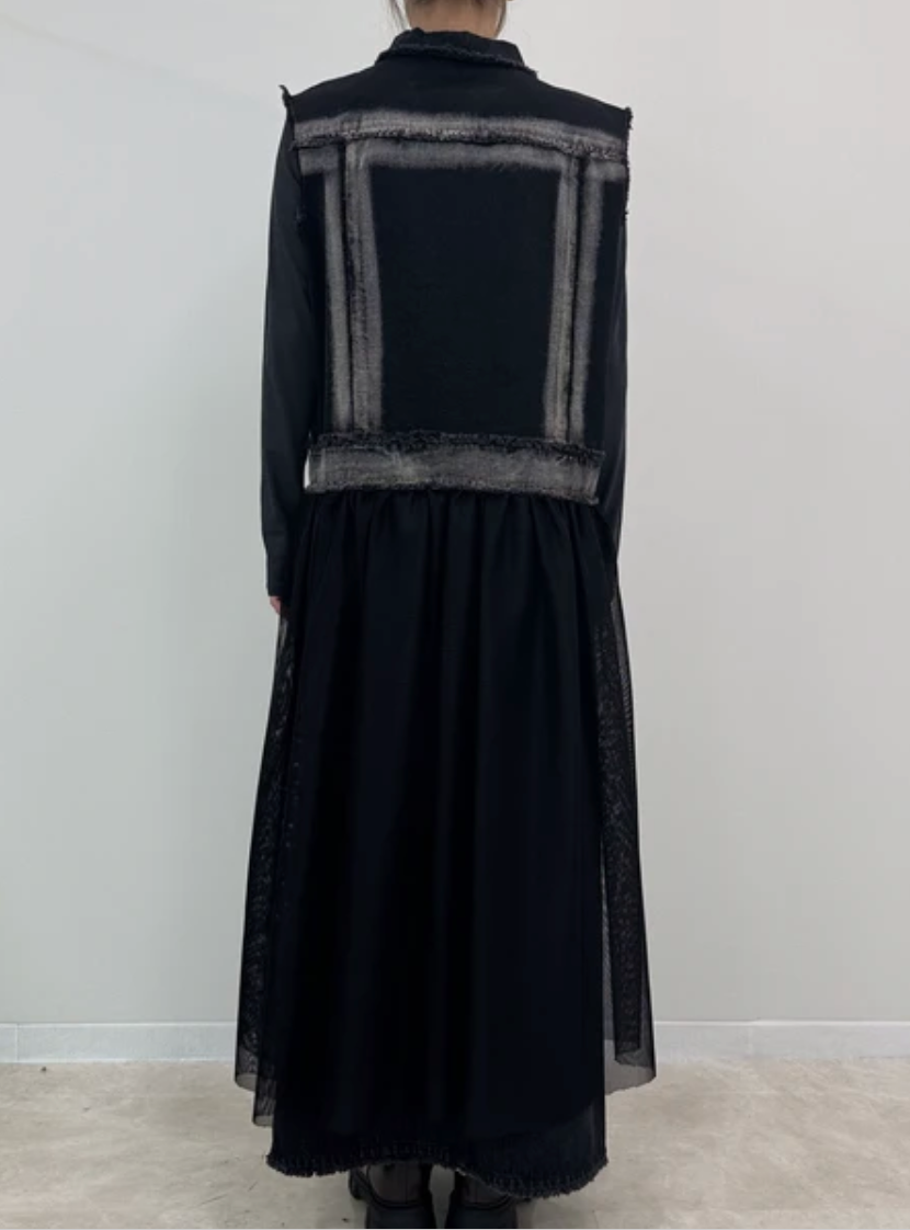 Denim Vest Tulle Layered Dress