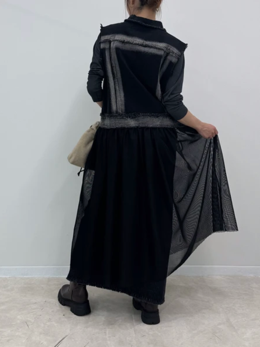 Denim Vest Tulle Layered Dress