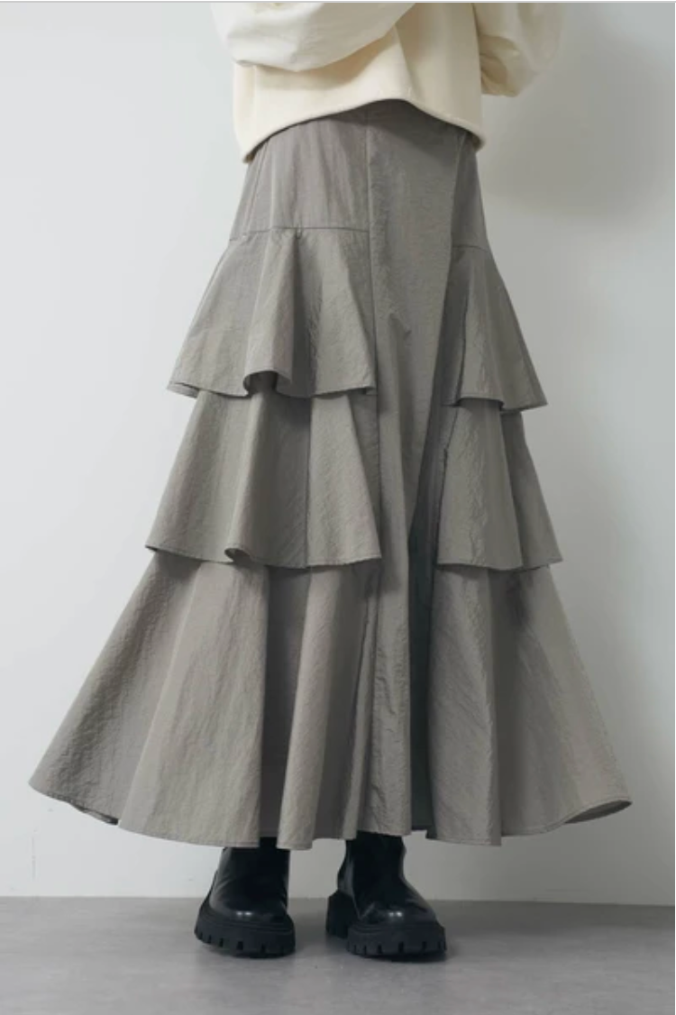 Tiered Ruffle Fishtail Maxi Skirt