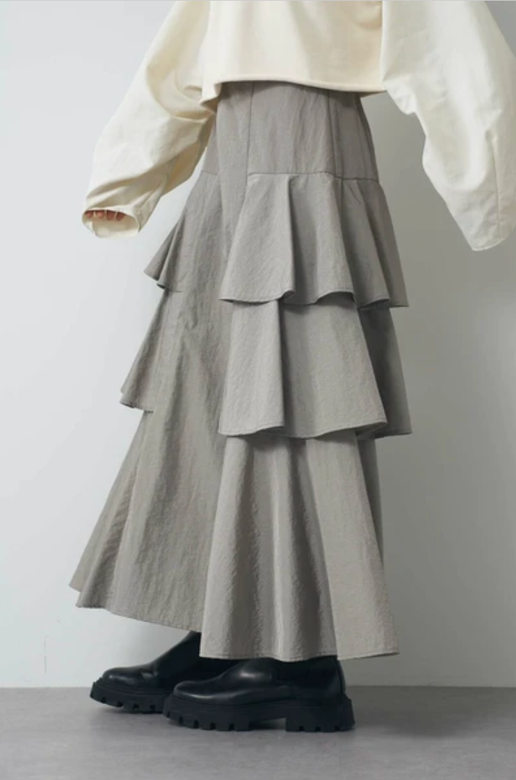 Tiered Ruffle Fishtail Maxi Skirt