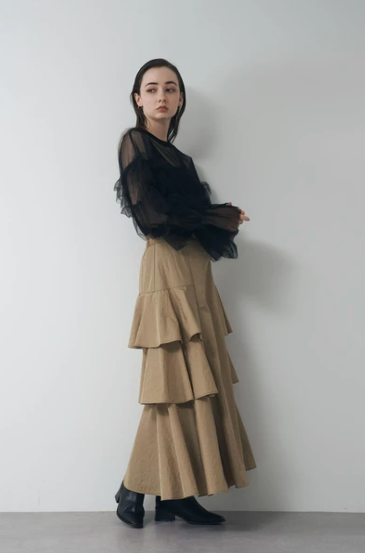 Tiered Ruffle Fishtail Maxi Skirt