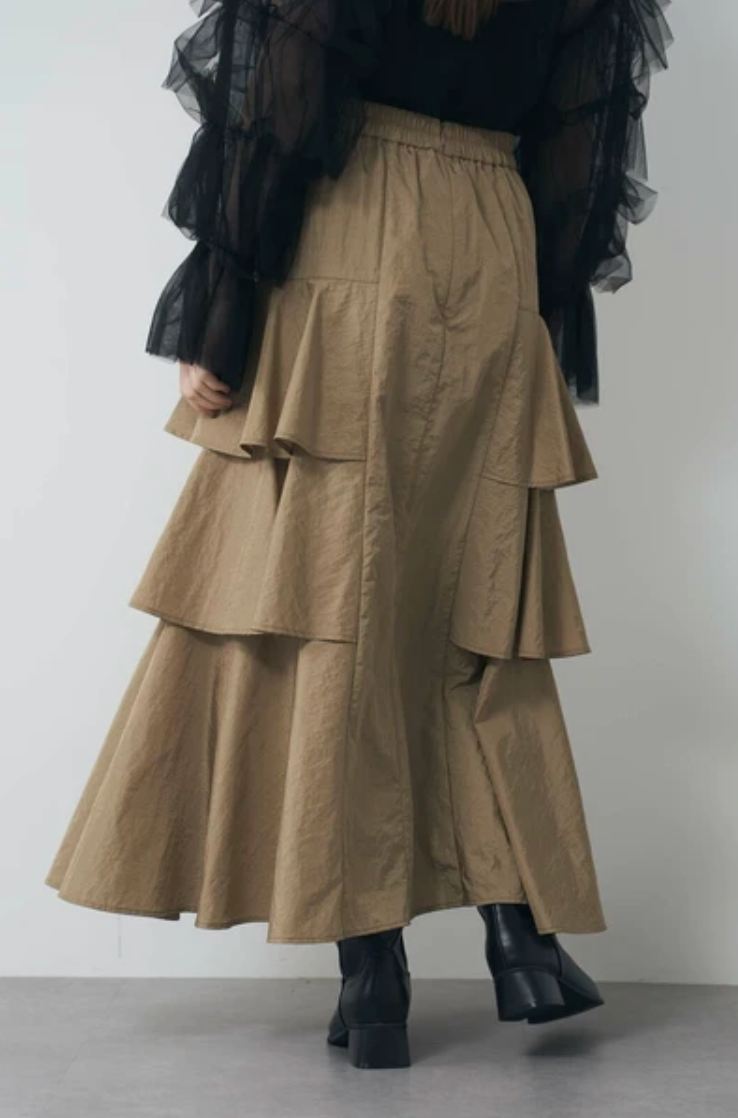 Tiered Ruffle Fishtail Maxi Skirt