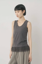 Ruffle Lace-Hem Ribbed Tank