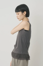 Ruffle Lace-Hem Ribbed Tank