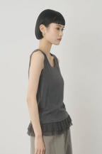 Ruffle Lace-Hem Ribbed Tank