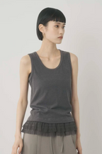 Ruffle Lace-Hem Ribbed Tank