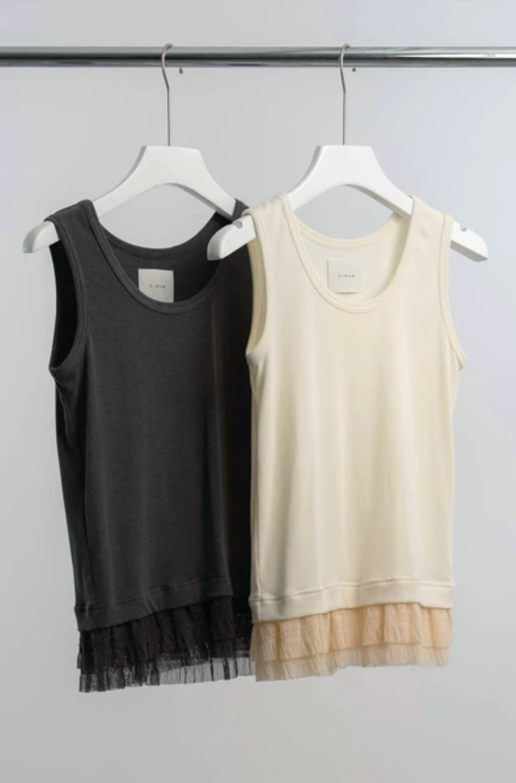 Ruffle Lace-Hem Ribbed Tank