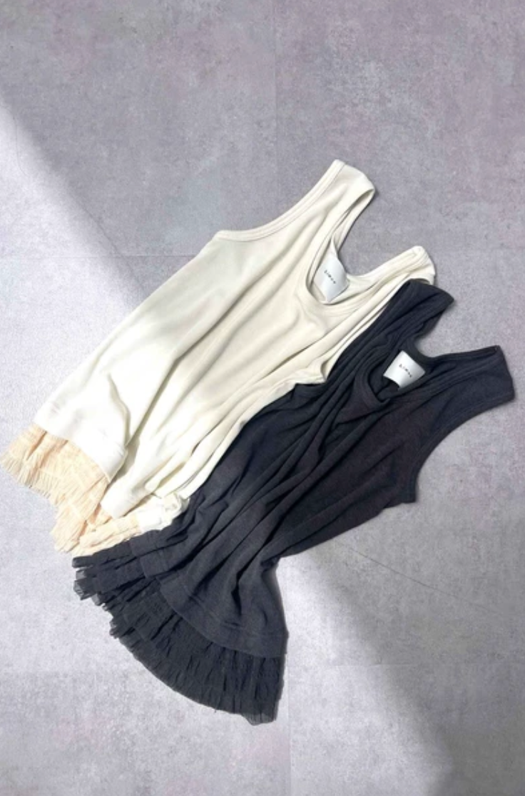 Ruffle Lace-Hem Ribbed Tank