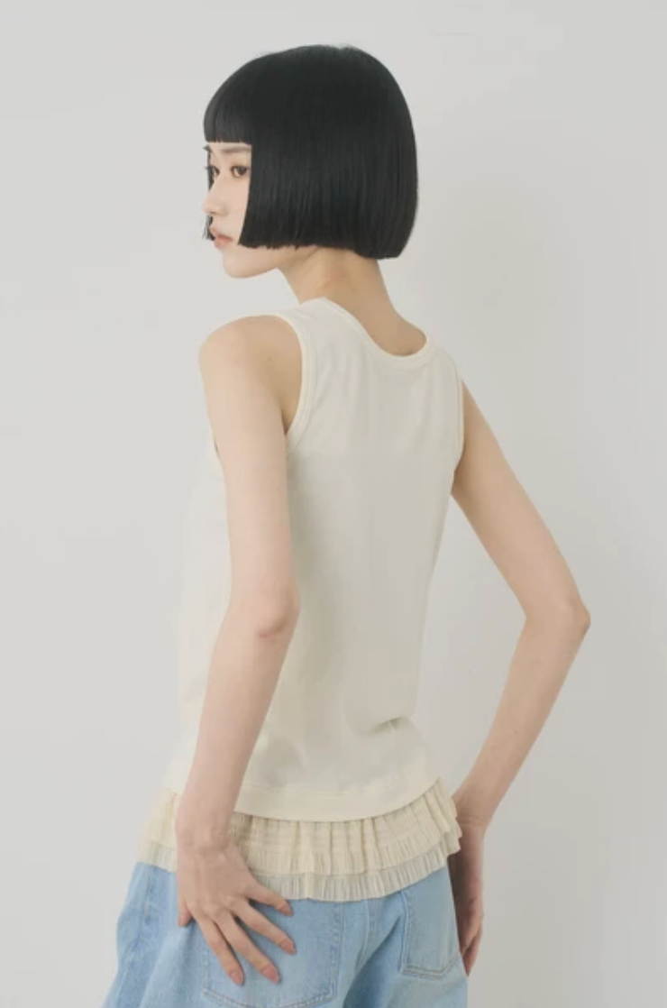 Ruffle Lace-Hem Ribbed Tank