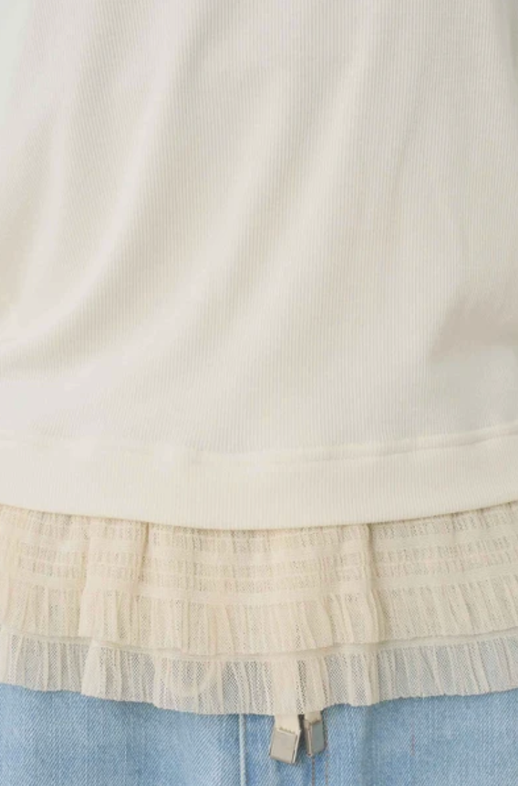 Ruffle Lace-Hem Ribbed Tank