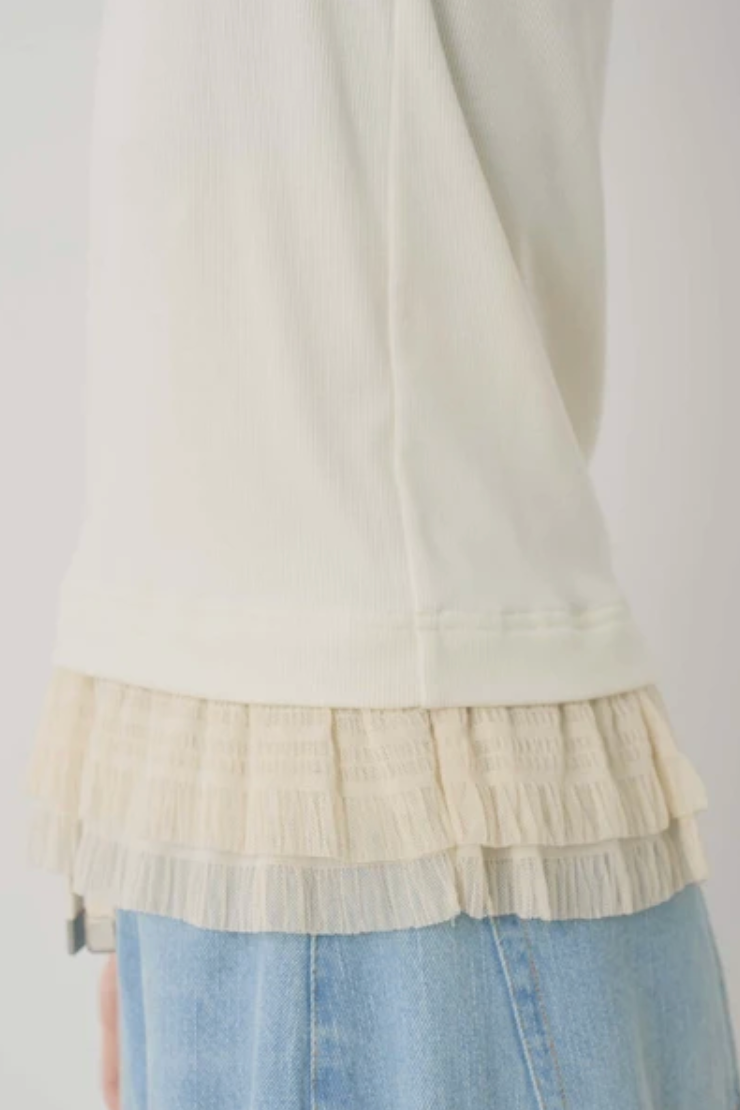 Ruffle Lace-Hem Ribbed Tank