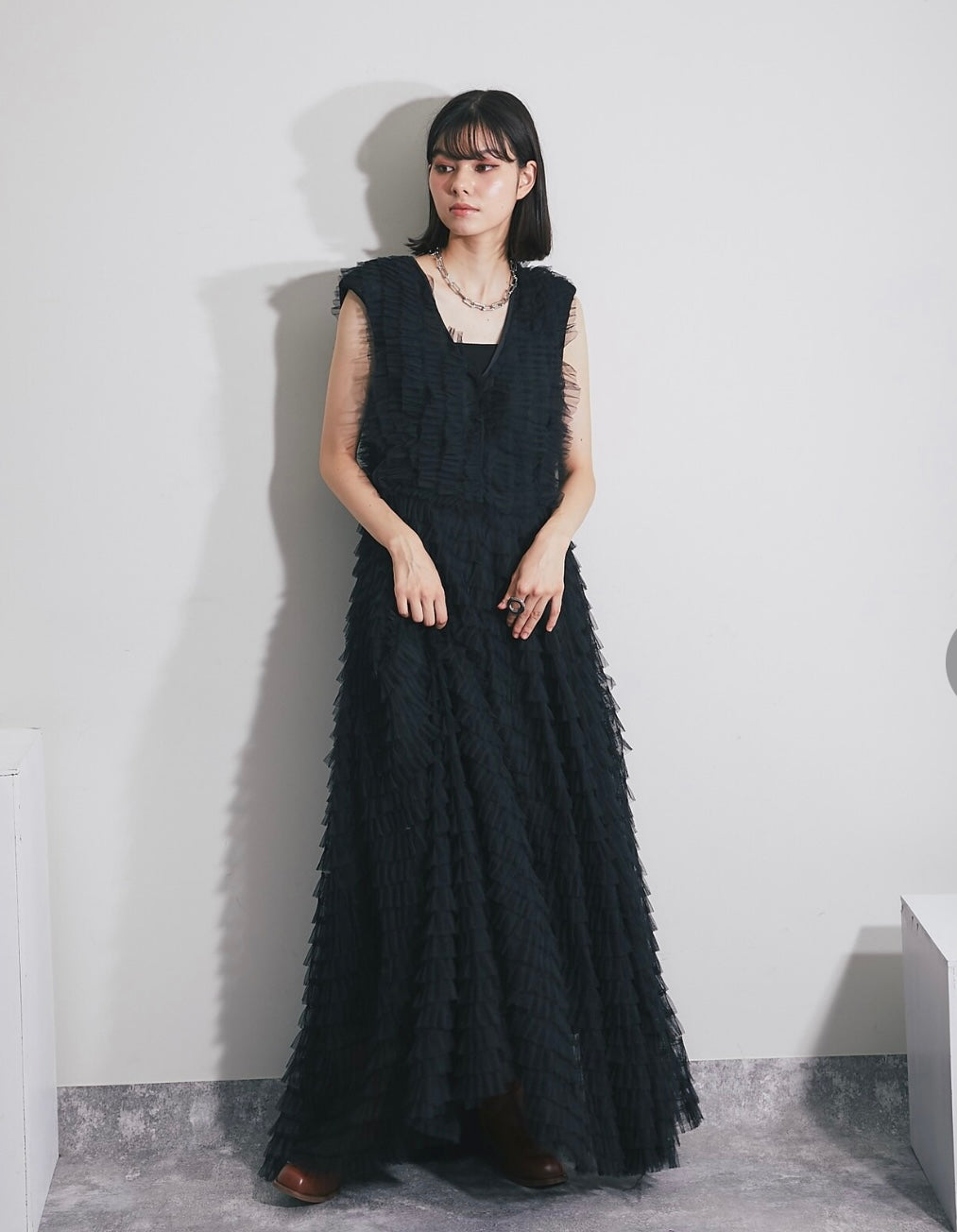 Tiered Ruffle Tulle Maxi Dress
