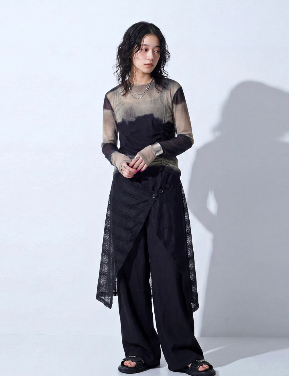 Layered Lace Wide-Leg Pants