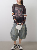Barrel-Cut Washed Denim Shorts