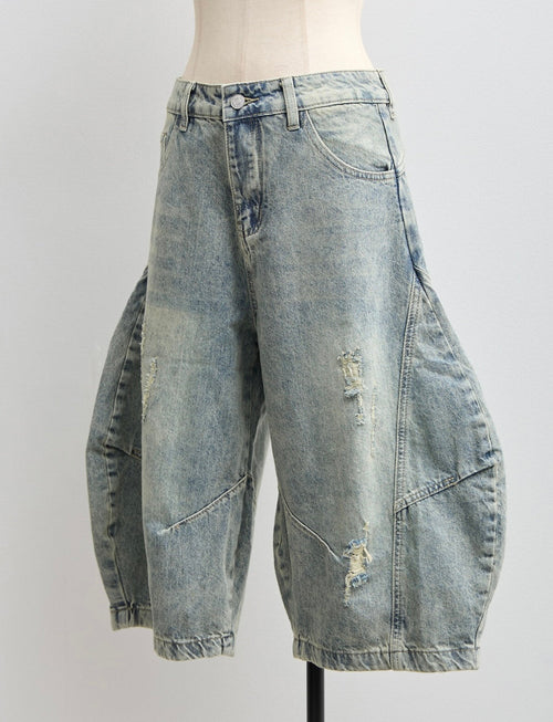 Barrel-Cut Washed Denim Shorts M.Mood Minimal