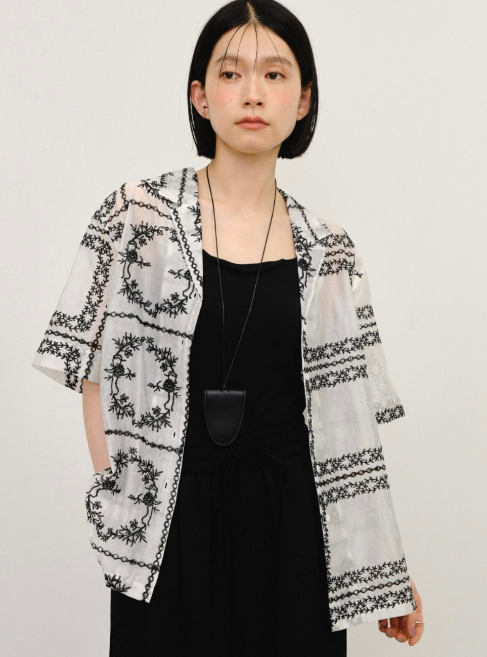 Embroidered Sheer Short Sleeve Shirt