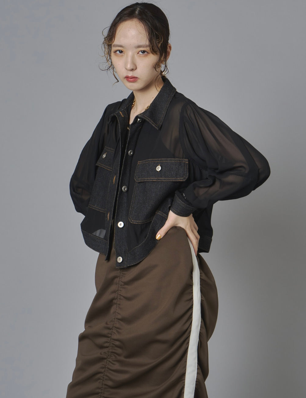 Sheer Mix Denim Short Jacket