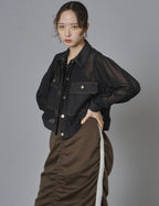 Sheer Mix Denim Short Jacket
