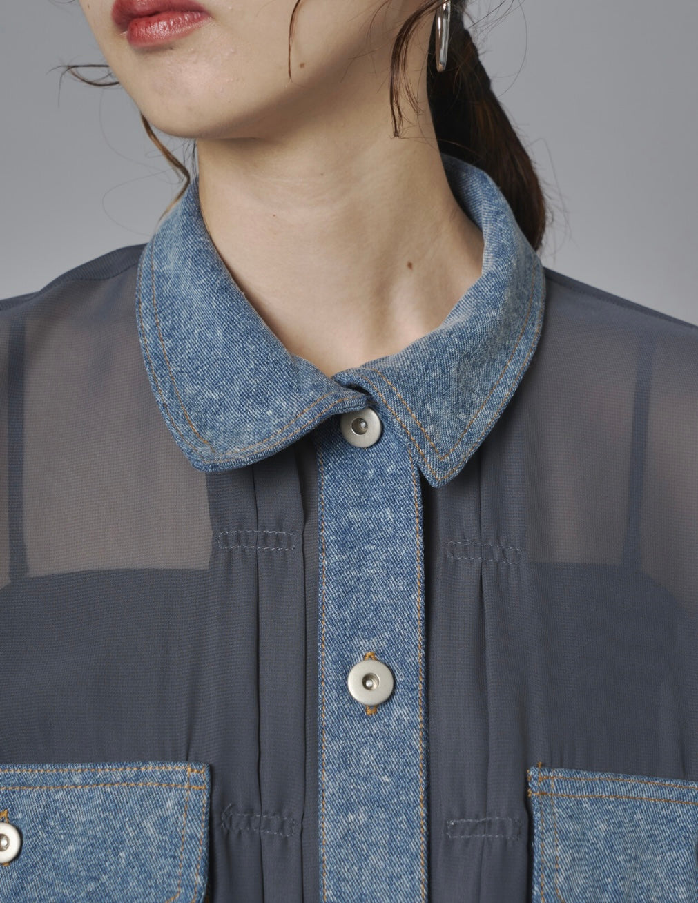 Sheer Mix Denim Short Jacket