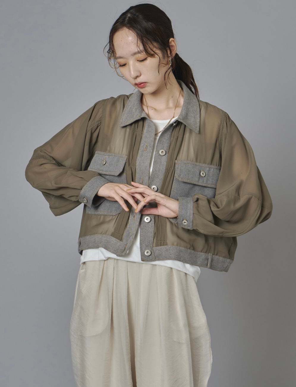 Sheer Mix Denim Short Jacket
