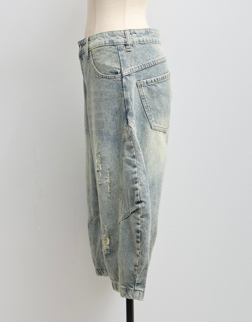 Barrel-Cut Washed Denim Shorts