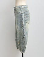 Barrel-Cut Washed Denim Shorts