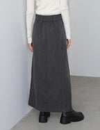 Bab Pinstripe Pleated Skirt with Diagonal Buttons