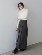 Bab Pinstripe Pleated Skirt with Diagonal Buttons