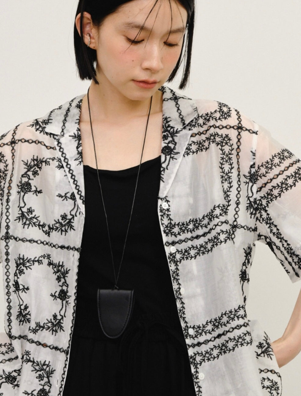 Embroidered Sheer Short Sleeve Shirt