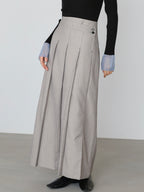 Bab Pinstripe Pleated Skirt with Diagonal Buttons