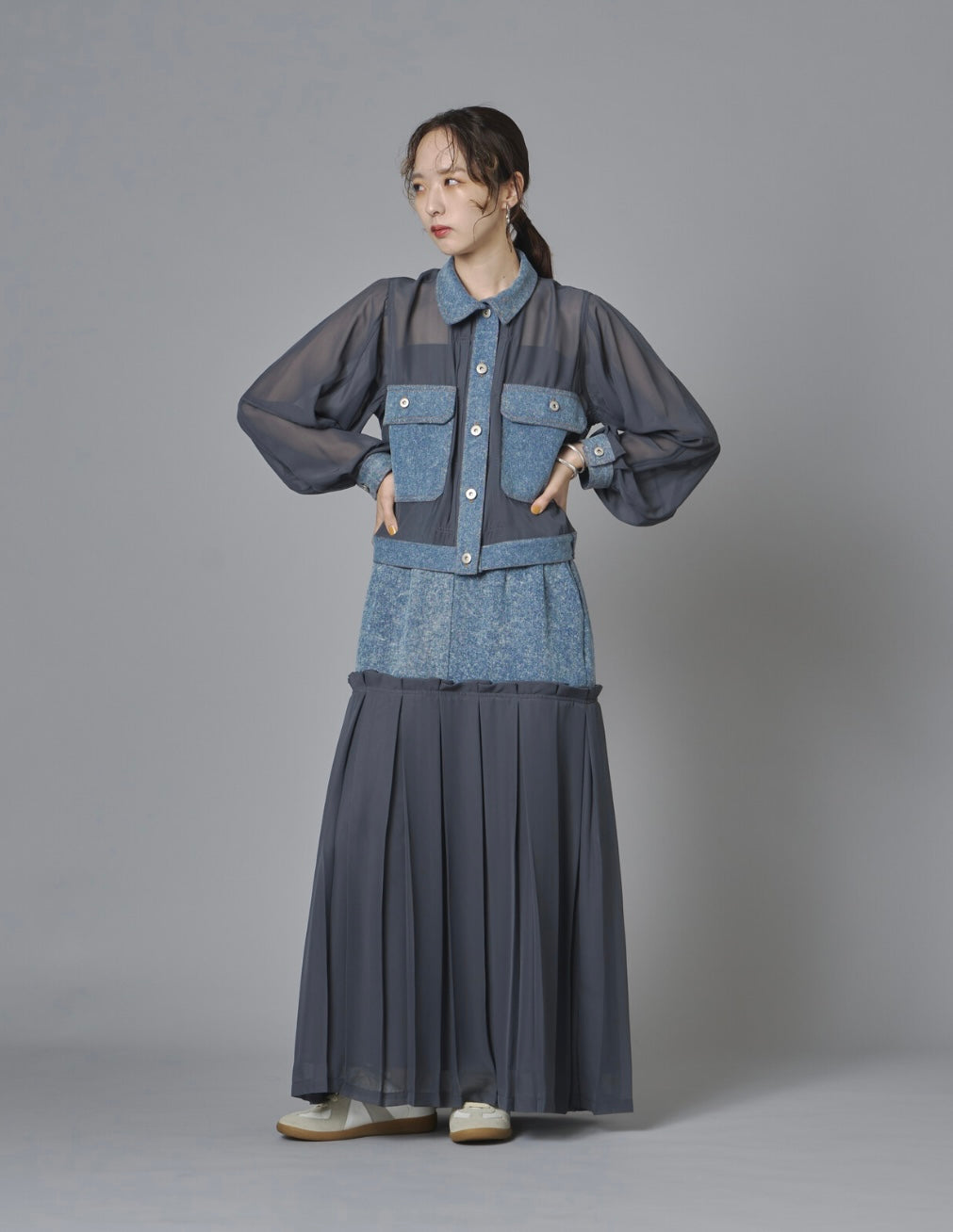 Sheer Mix Denim Short Jacket