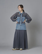 Sheer Mix Denim Short Jacket
