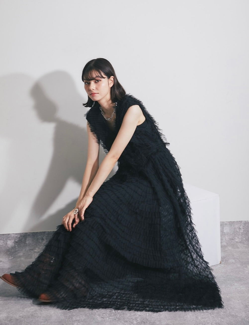 Tiered Ruffle Tulle Maxi Dress