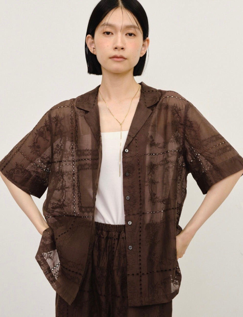 Embroidered Sheer Short Sleeve Shirt