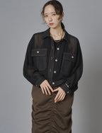 Sheer Mix Denim Short Jacket