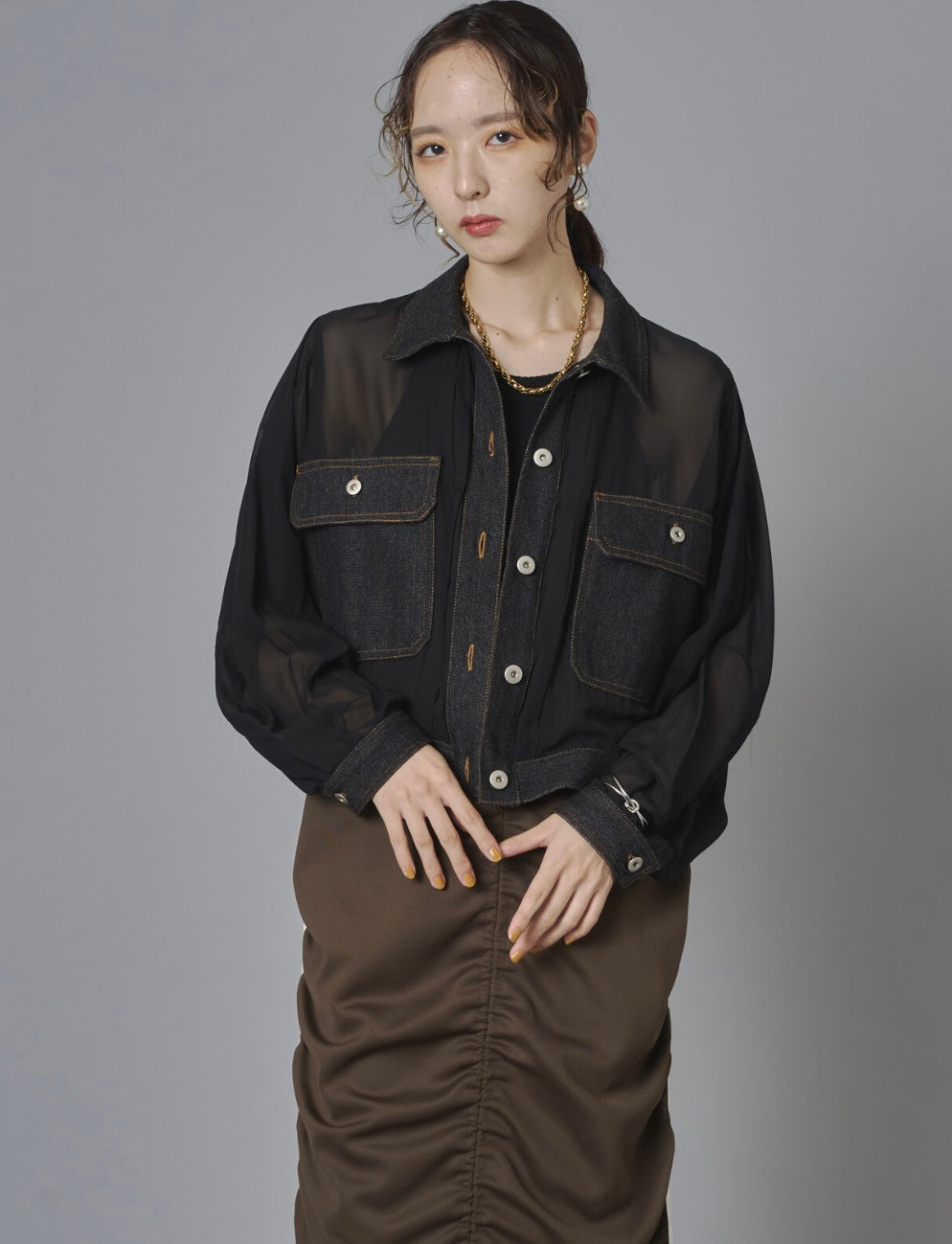 Sheer Mix Denim Short Jacket