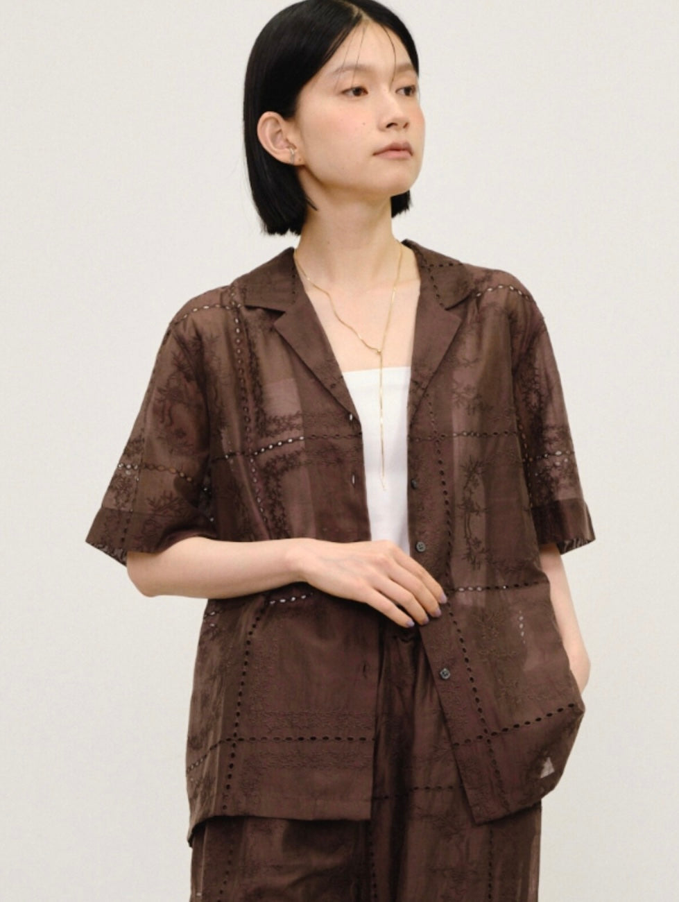 Embroidered Sheer Short Sleeve Shirt