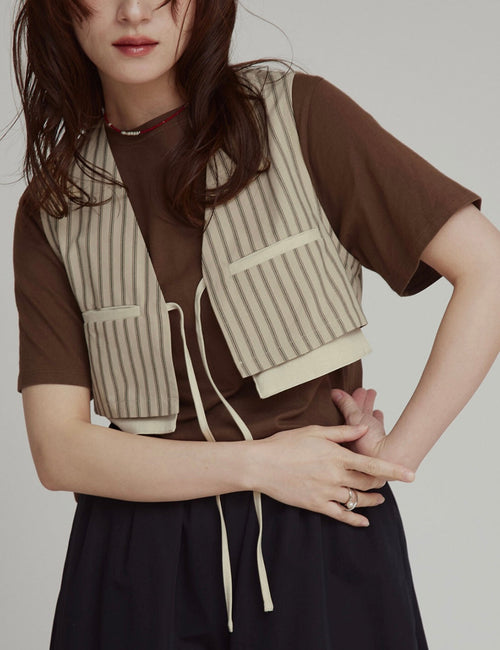 Bicolor Striped Cropped Vest M.Mood Minimal
