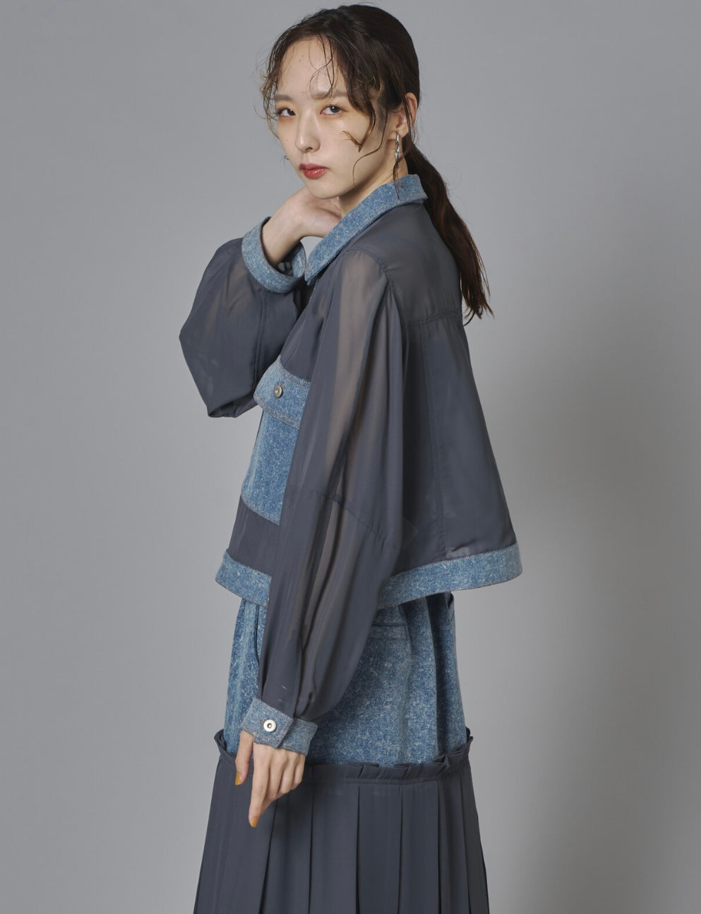 Sheer Mix Denim Short Jacket