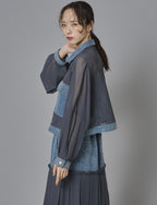 Sheer Mix Denim Short Jacket