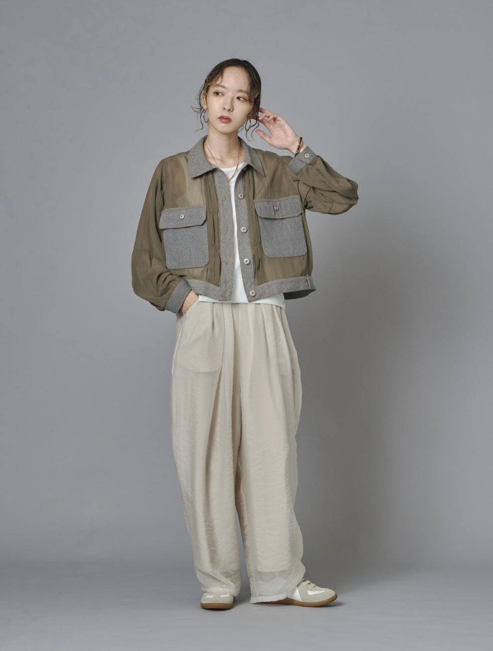Sheer Mix Denim Short Jacket