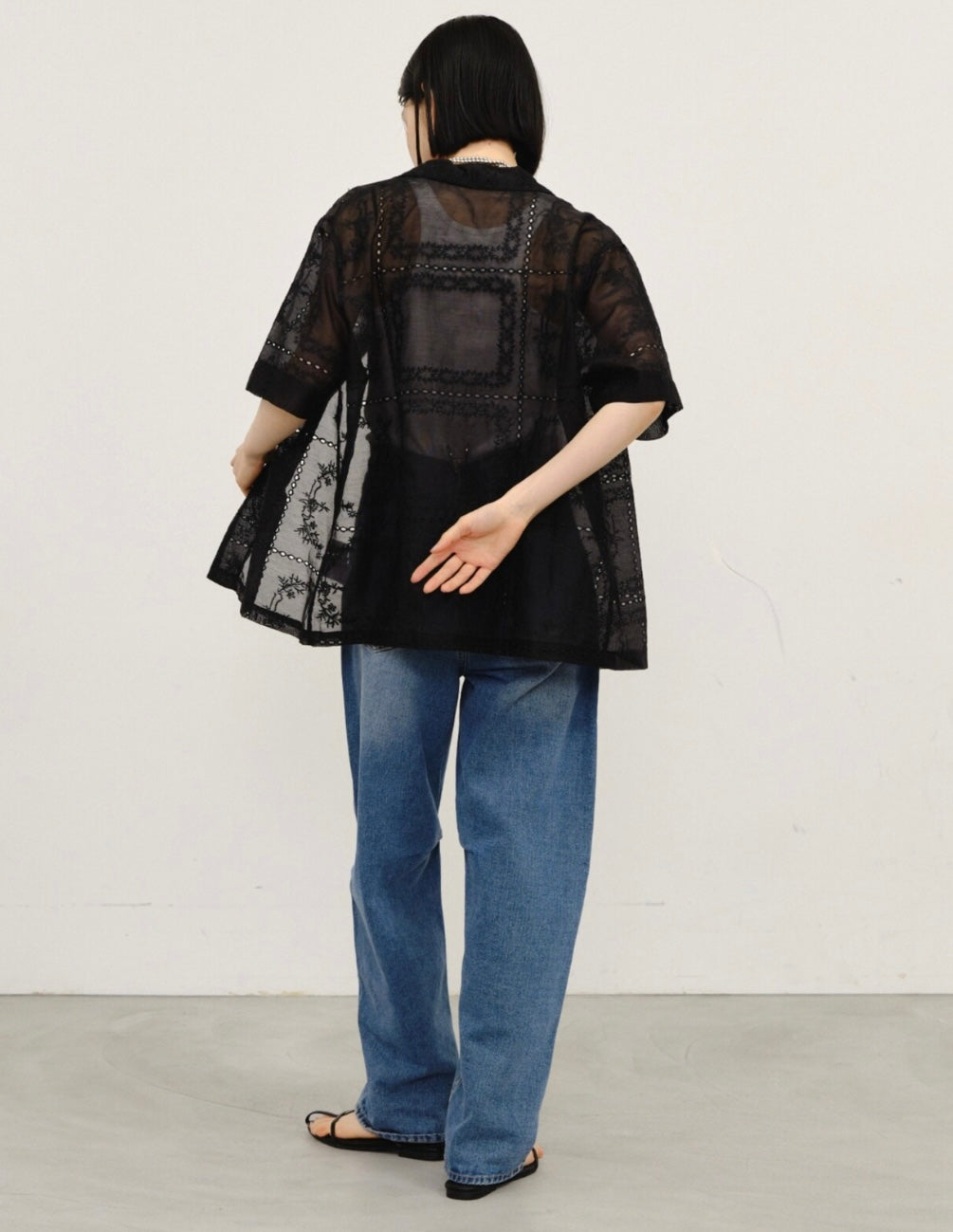 Embroidered Sheer Short Sleeve Shirt