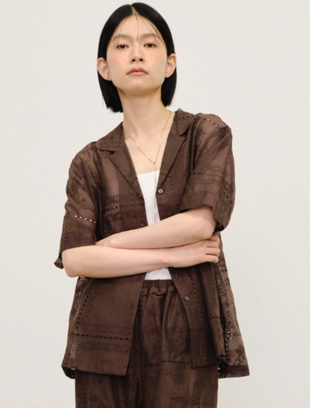 Embroidered Sheer Short Sleeve Shirt