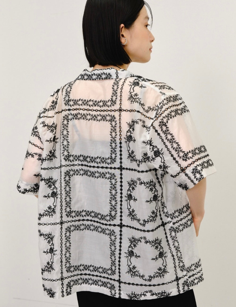 Embroidered Sheer Short Sleeve Shirt
