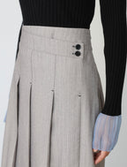 Bab Pinstripe Pleated Skirt with Diagonal Buttons