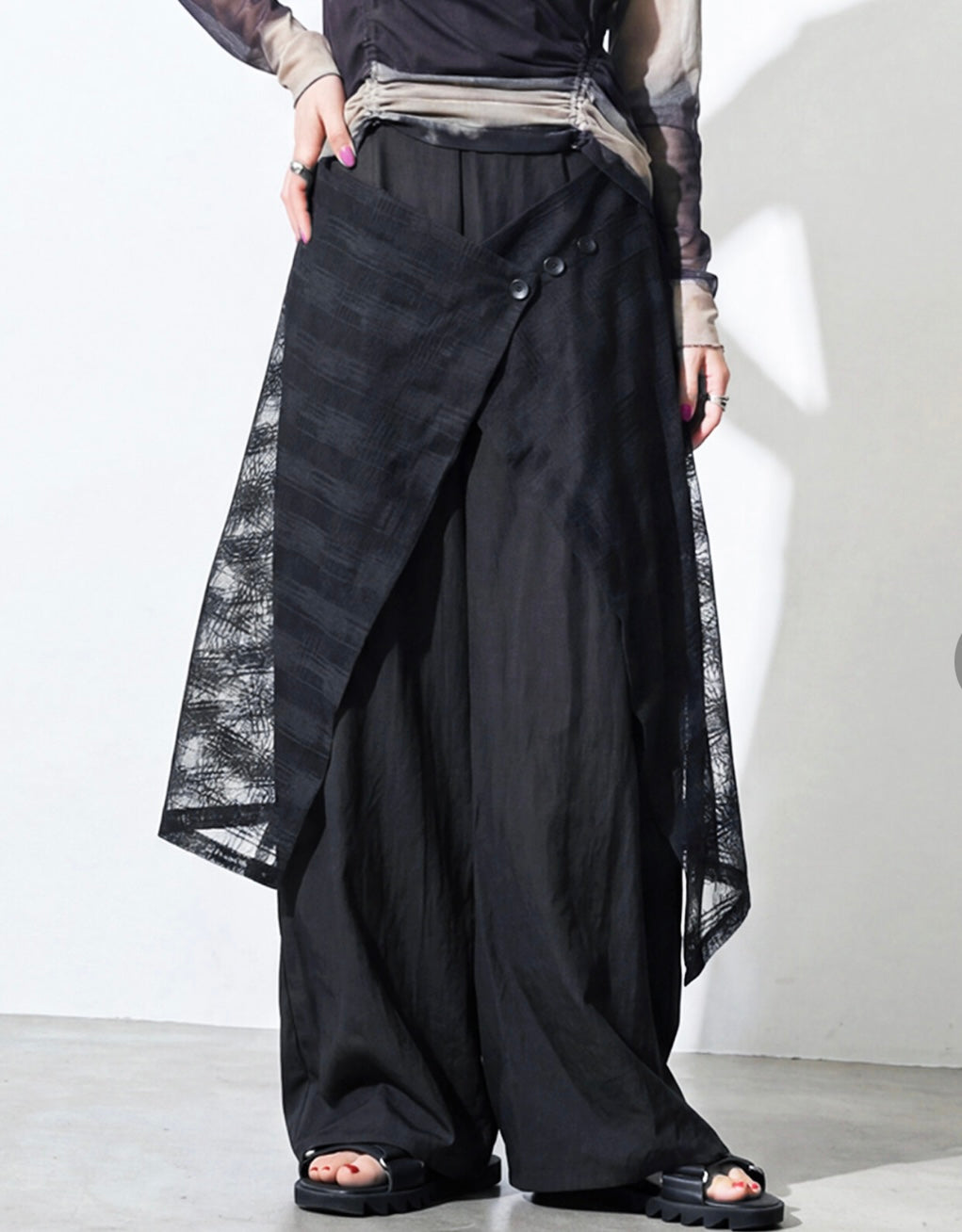 Layered Lace Wide-Leg Pants
