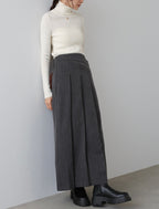 Bab Pinstripe Pleated Skirt with Diagonal Buttons